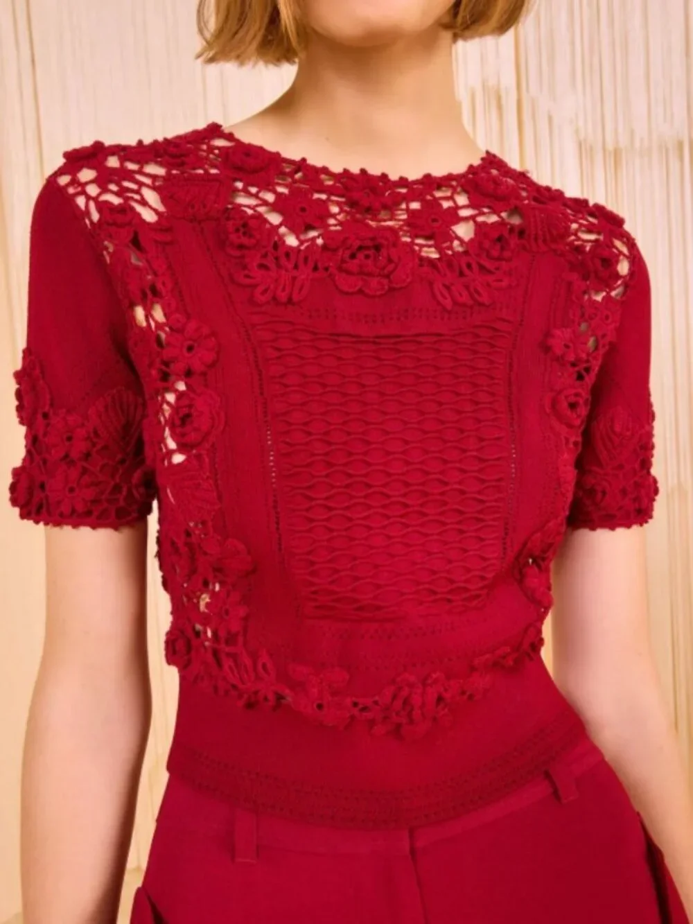 NWOT ULLA JOHNSON Stella Short Sleeve Knit Top Sweater in Begonia P $750